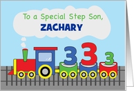 Step Son 3rd Birthday Personalized Name Zachary Colorful Train on Trac card