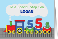 Step Son 5th Birthday Personalized Name Logan Colorful Train on Track card