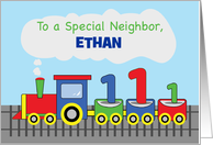 Neighbor 1st Birthday Personalized Name Colorful Train on Track card
