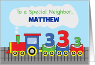 Neighbor 3rd Birthday Personalized Name Colorful Train on Track card