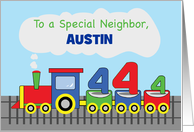 Neighbor 4th Birthday Personalized Name Colorful Train on Track card