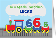 Neighbor 6th Birthday Personalized Name Colorful Train on Track card
