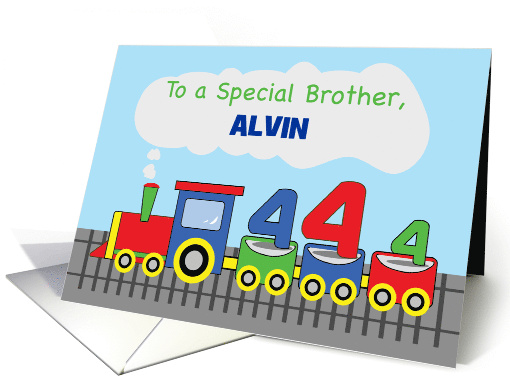 Brother 4th Birthday Personalized Name Colorful Train on Track card