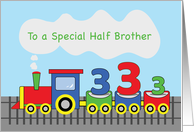 Half Brother 3rd Birthday Colorful Train on Track card