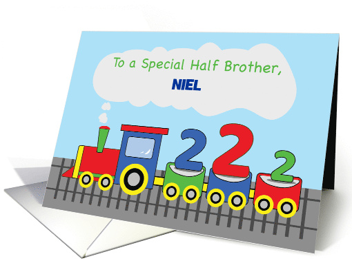 Half Brother 2nd Birthday Personalized Colorful Train on Track card
