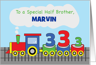 Half Brother 3rd Birthday Personalized Name Colorful Train on Track card