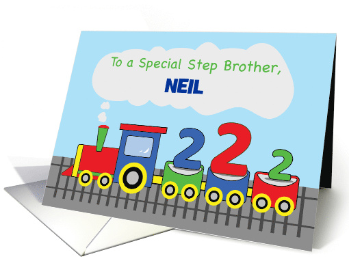 Step Brother 2nd Birthday Personalized Colorful Train on Track card