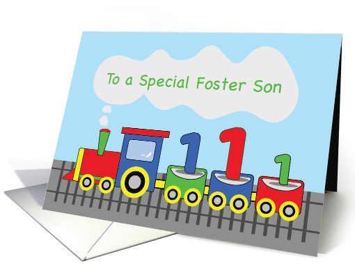 Foster Son 1st Birthday Colorful Train on Track card (1654032)