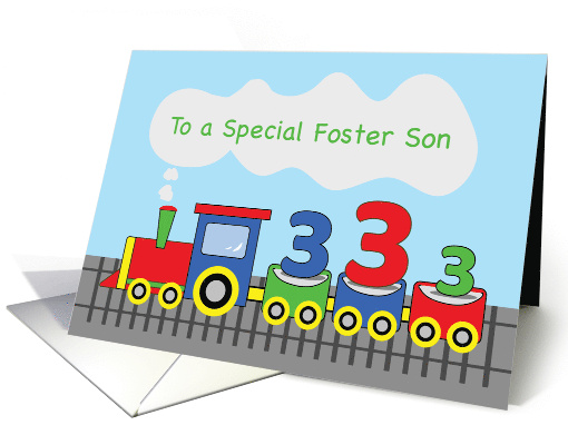 Foster Son 3rd Birthday Colorful Train on Track card (1654036)