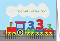 Foster Son 3rd Birthday Colorful Train on Track card