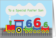 Foster Son 6th Birthday Colorful Train on Track card