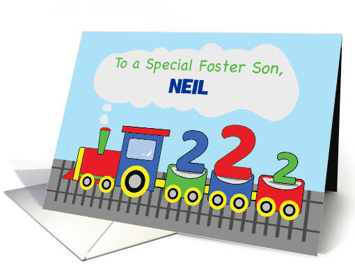 Foster Son 2nd Birthday Personalized Colorful Train on Track card