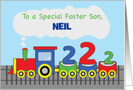 Foster Son 2nd Birthday Personalized Colorful Train on Track card