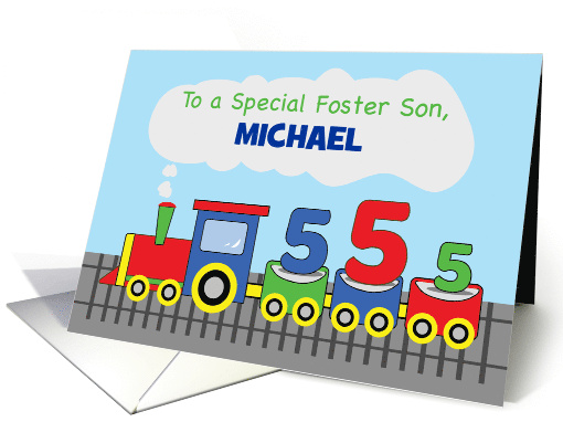 Foster Son 5th Birthday Personalized Name Colorful Train on Track card