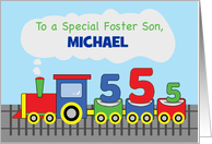 Foster Son 5th Birthday Personalized Name Colorful Train on Track card