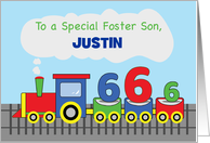 Foster Son 6th Birthday Personalized Name Colorful Train on Track card