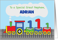 Great Nephew 1st Birthday Personalized Colorful Train on Track card