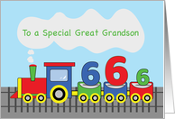 Great Grandson 6th Birthday Colorful Train on Track card