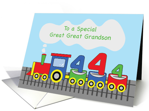 Great Great Grandson 4th Birthday Colorful Train on Track card