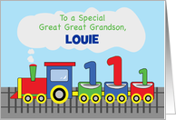 Great Great Grandson 1st Birthday Personalized Colorful Train on Track card