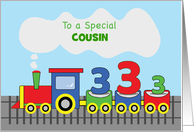 Custom Relation Cousin 3rd Birthday Colorful Train on Track card