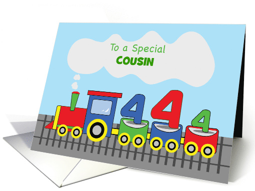 Custom Relation Cousin 4th Birthday Colorful Train on Track card