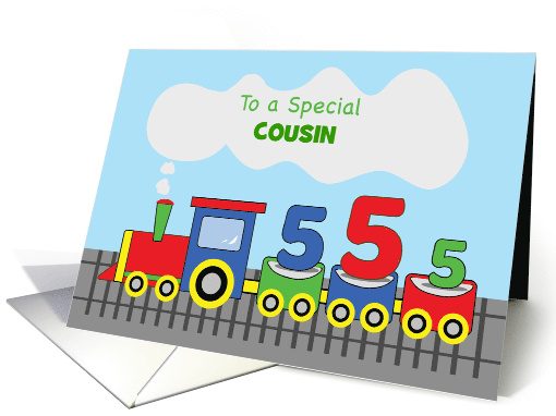 Custom Relation Cousin 5th Birthday Colorful Train on Track card