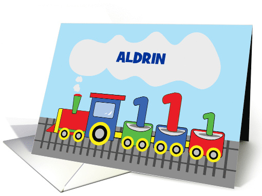 Personalized Name1st Birthday Colorful Train on Track card (1655216)