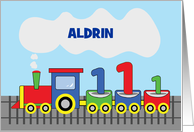 Personalized Name1st Birthday Colorful Train on Track card