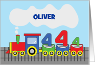 Personalized Name 4th Birthday Colorful Train on Track card