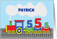 Personalized Name 5th Birthday Colorful Train on Track card