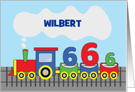 Personalized Name 6th Birthday Colorful Train on Track card