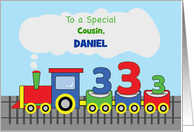 Custom Relation and Name Cousin 3rd Birthday Colorful Train on Track card