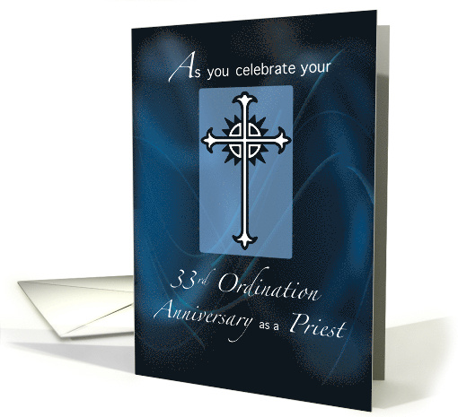 33rd Ordination Anniversary Priest Cross on Navy Blue Cross card