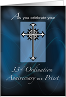 33rd Ordination Anniversary Priest Cross on Navy Blue Cross card