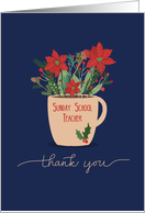 Sunday School Teacher Thank You at Christmas Poinsettias in Coffee Cup card