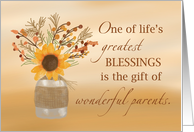 Parents are Blessings at Thanksgiving Sunflower in Vase card