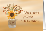 Sons are Blessings at Thanksgiving Sunflower in Vase card