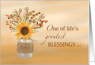 My Twin is a Blessings at Thanksgiving Sunflower in Vase card
