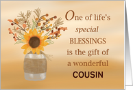 Custom Relation Cousins are Blessings at Thanksgiving Sunflower Vase card