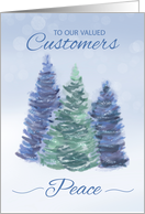 To Customers Holiday Peace with Evergreen Trees card
