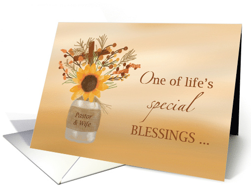 Pastor and Wife Blessings at Thanksgiving Sunflower in Vase card