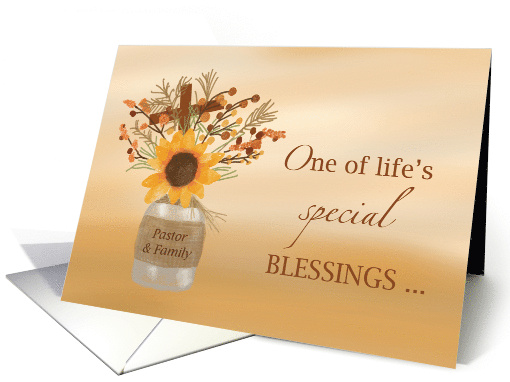Pastor and Family Blessings at Thanksgiving Sunflower in Vase card