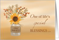 From Both of Us Blessing at Thanksgiving Sunflower in Vase card