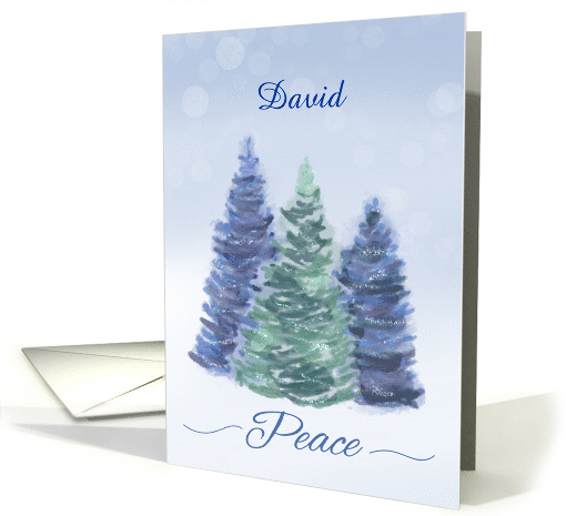 Customizable Name Holiday Peace with Evergreen Trees card (1657728)
