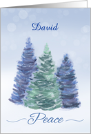 Customizable Name Holiday Peace with Evergreen Trees card