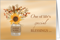 Deacon and His Wife Blessings at Thanksgiving Sunflower in Vase card
