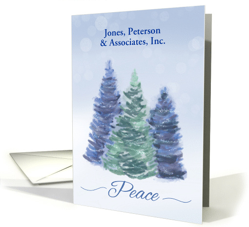 Customizable Business Name Holiday Peace with Evergreen Trees card