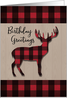 Birthday Deer in Red Black Plaid Over Wood card