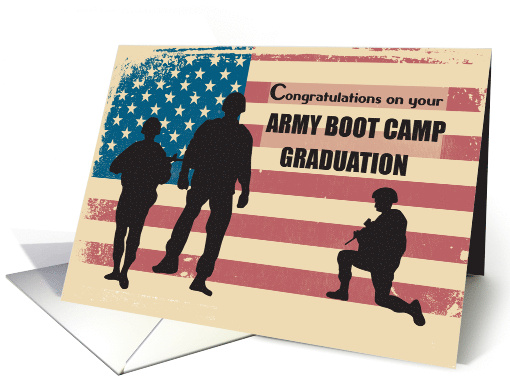 Army Boot Camp Graduation Soldiers on Distressed American Flag card